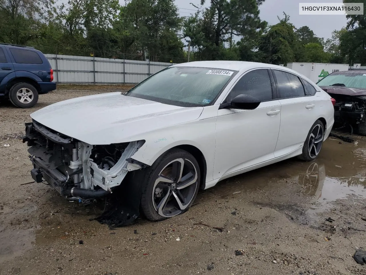 2022 Honda Accord Sport VIN: 1HGCV1F3XNA116430 Lot: 70388734