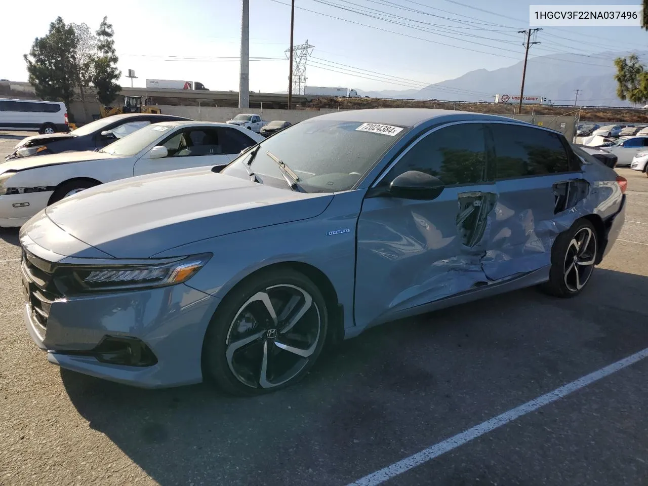 2022 Honda Accord Hybrid Sport VIN: 1HGCV3F22NA037496 Lot: 72024384