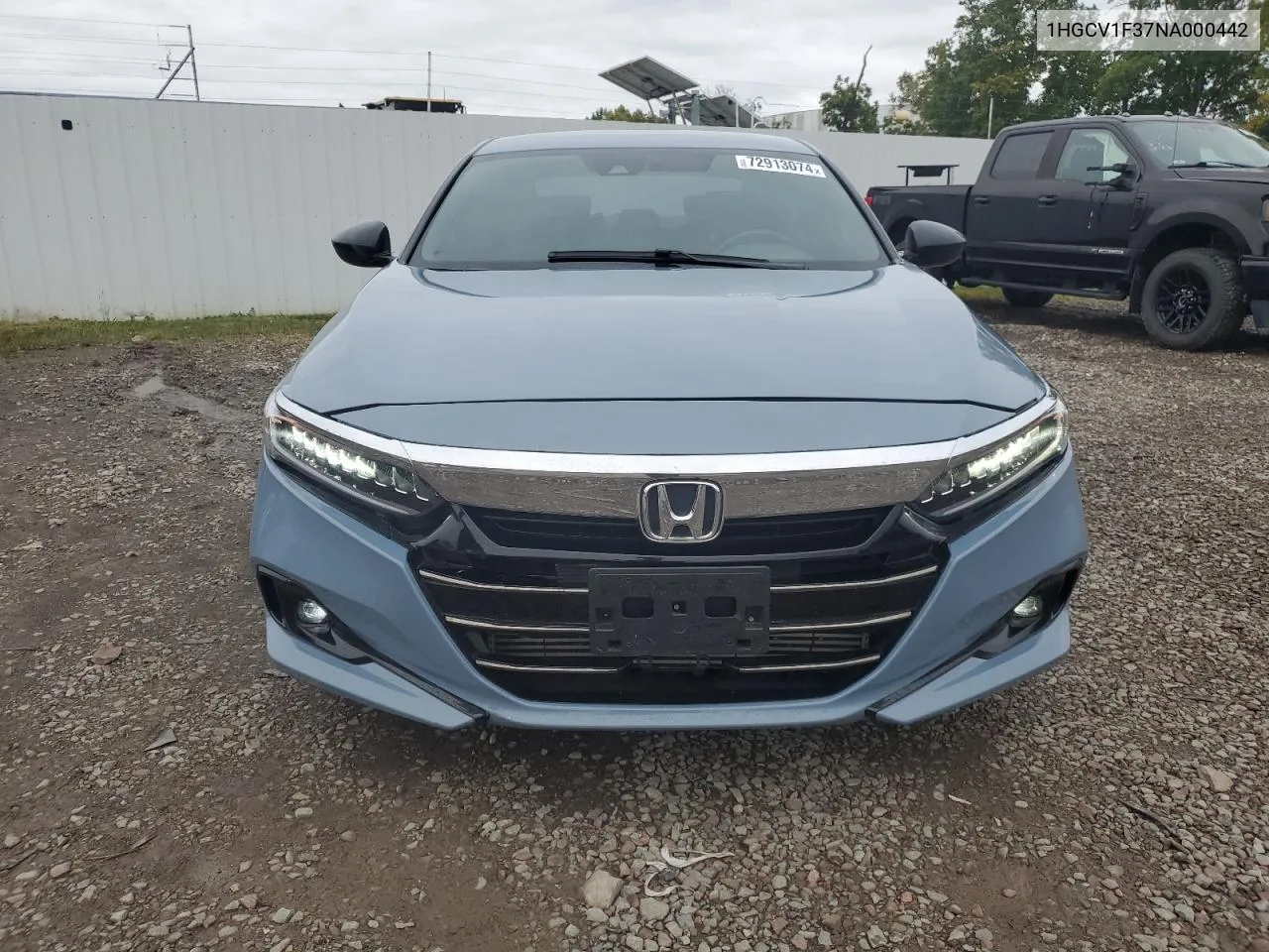 2022 Honda Accord Sport VIN: 1HGCV1F37NA000442 Lot: 72913074