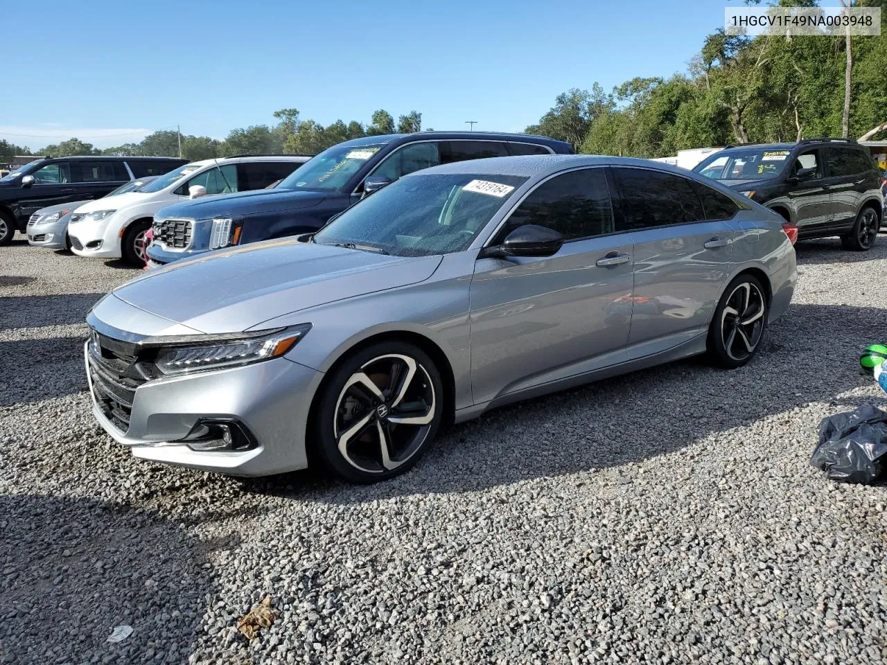 2022 Honda Accord Sport Se VIN: 1HGCV1F49NA003948 Lot: 74319164