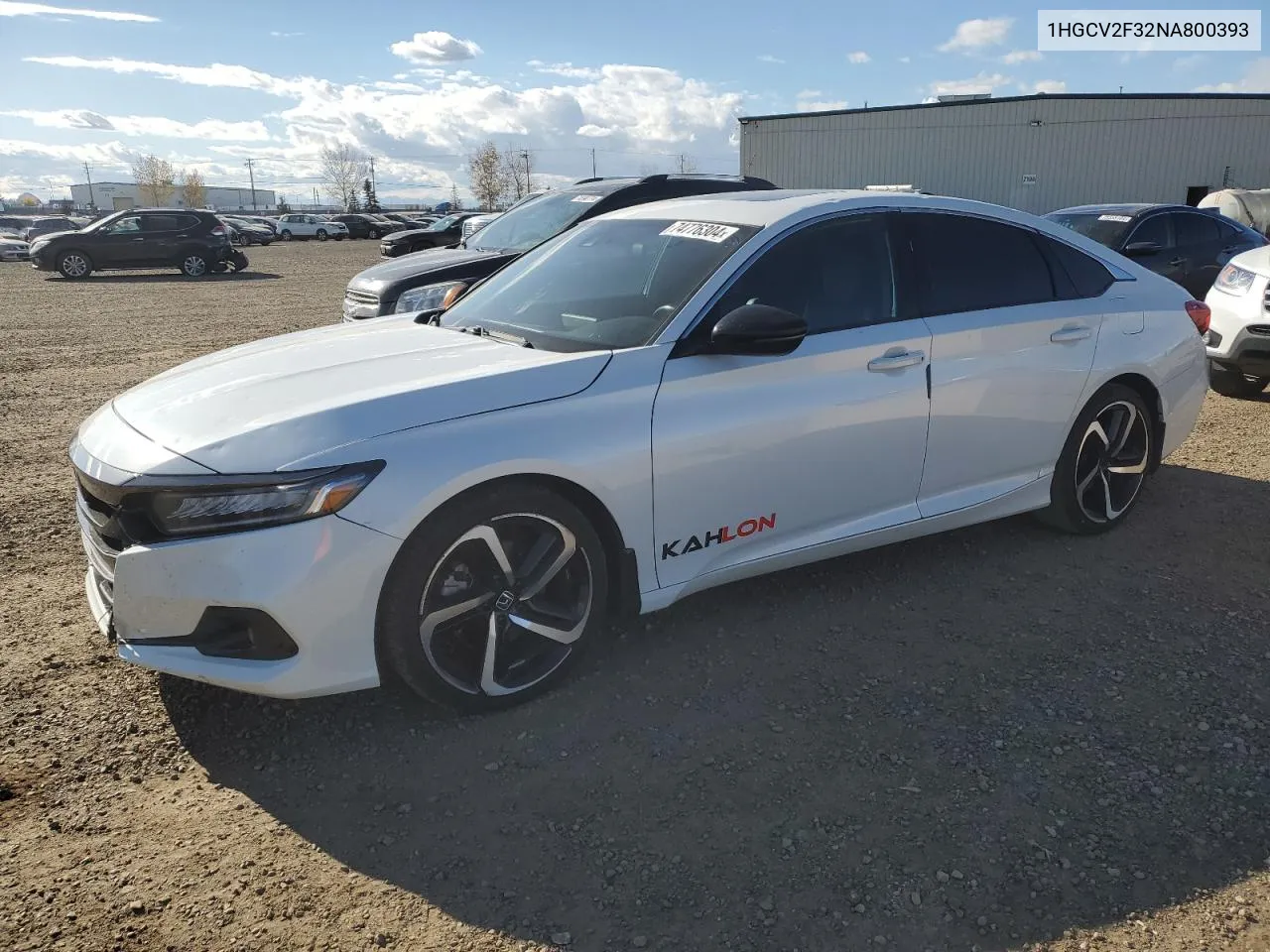 2022 Honda Accord Sport VIN: 1HGCV2F32NA800393 Lot: 74776304