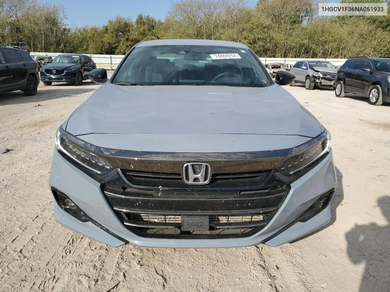 2022 Honda Accord Sport VIN: 1HGCV1F36NA051933 Lot: 74884254