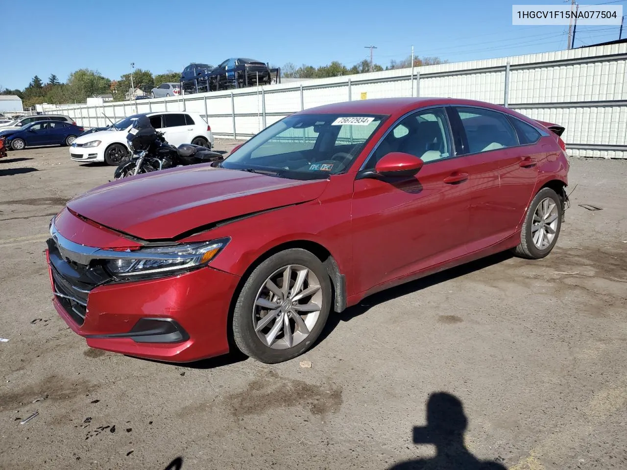 2022 Honda Accord Lx VIN: 1HGCV1F15NA077504 Lot: 75672934