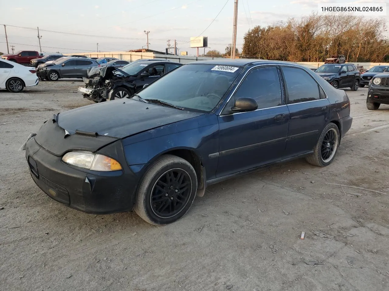 1992 Honda Civic Lx VIN: 1HGEG865XNL024865 Lot: 74960694