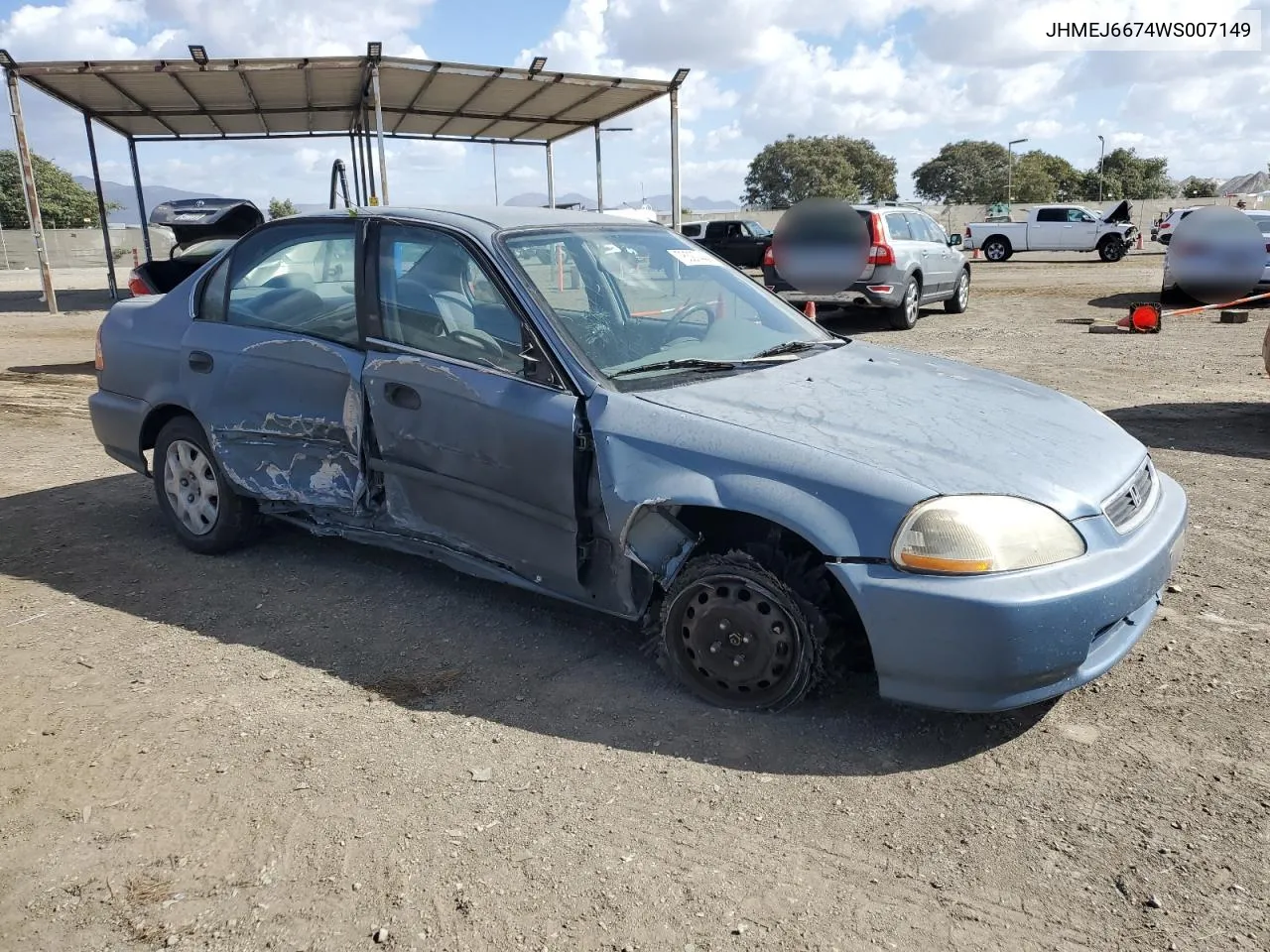 1998 Honda Civic Lx VIN: JHMEJ6674WS007149 Lot: 78327444