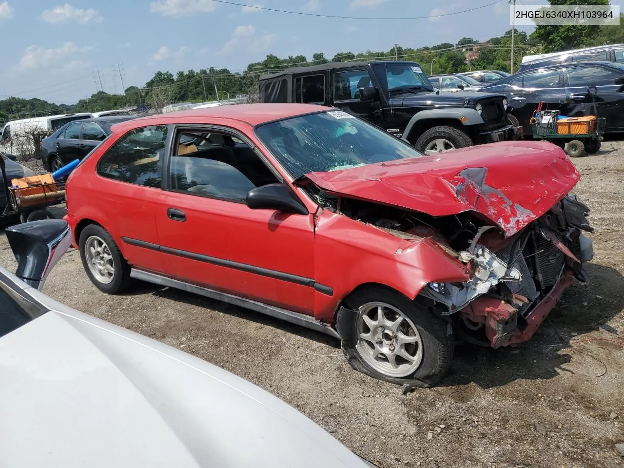 1999 Honda Civic Dx VIN: 2HGEJ6340XH103964 Lot: 65943694