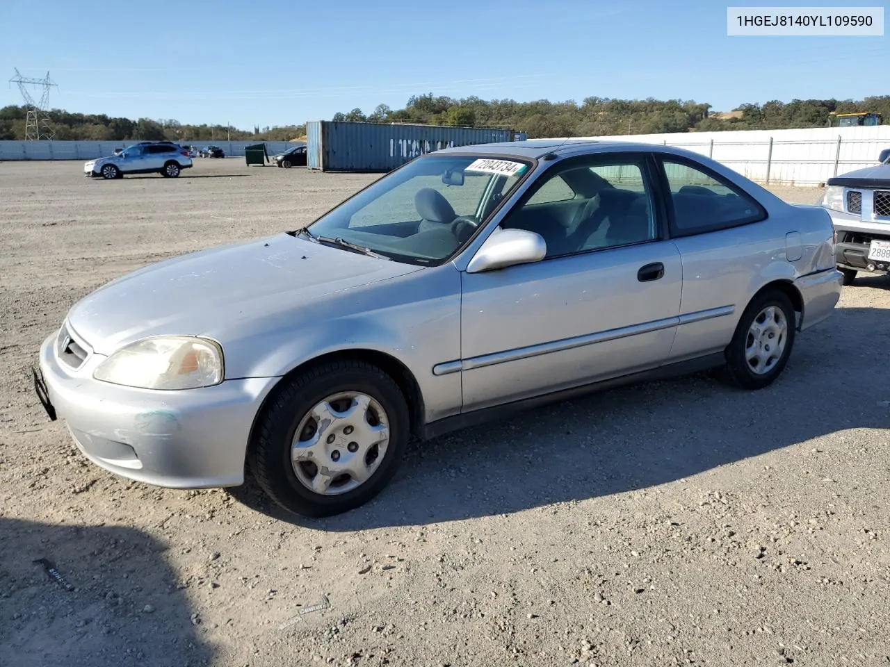 2000 Honda Civic Ex VIN: 1HGEJ8140YL109590 Lot: 72043734