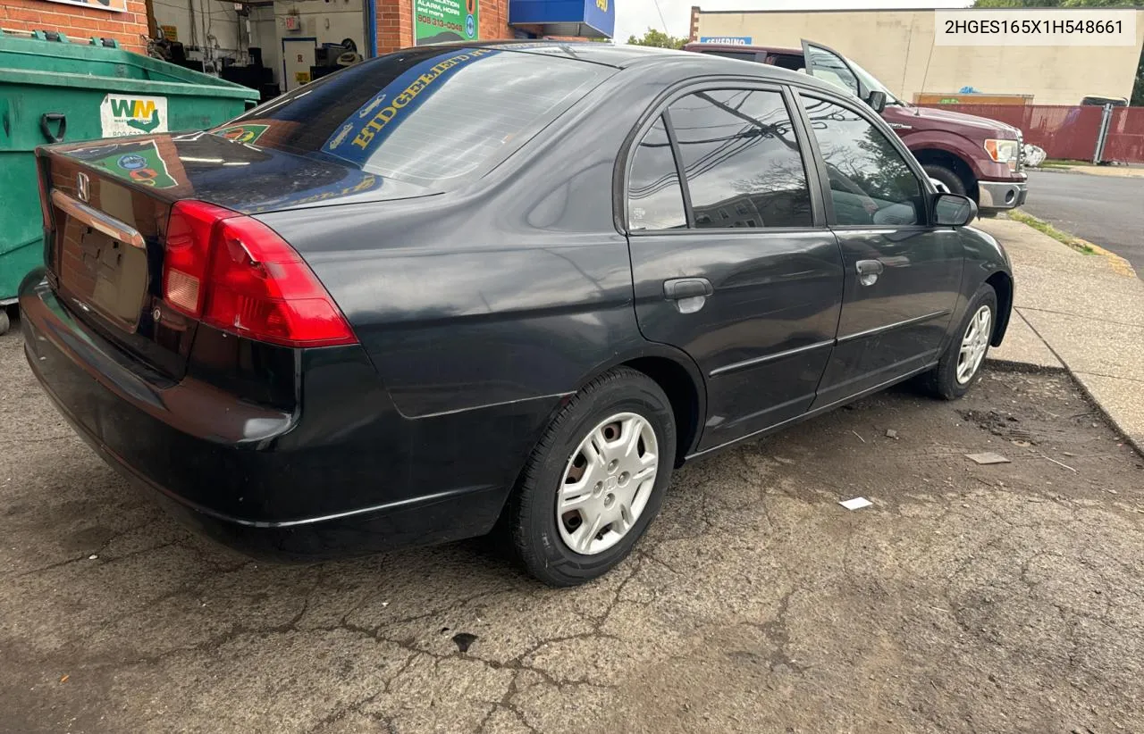 2001 Honda Civic Lx VIN: 2HGES165X1H548661 Lot: 70082944