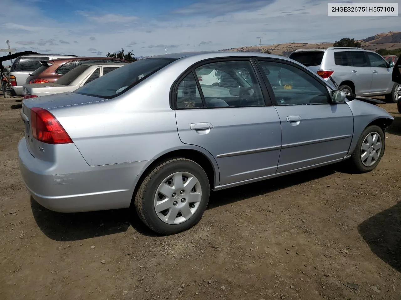 2001 Honda Civic Ex VIN: 2HGES26751H557100 Lot: 71822574