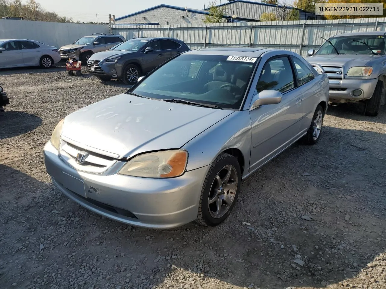 2001 Honda Civic Si VIN: 1HGEM22921L022715 Lot: 75028734