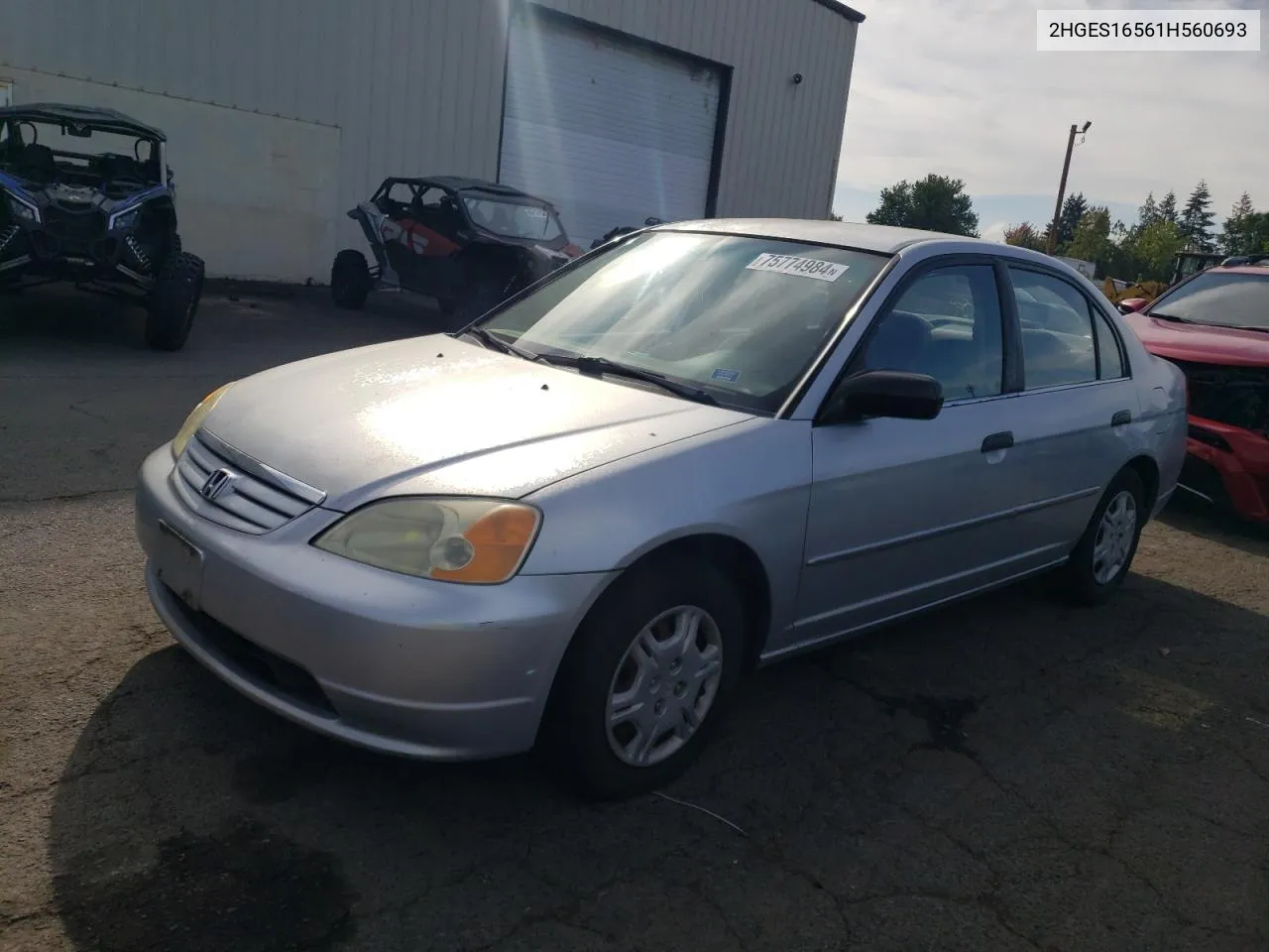 2001 Honda Civic Lx VIN: 2HGES16561H560693 Lot: 75774984