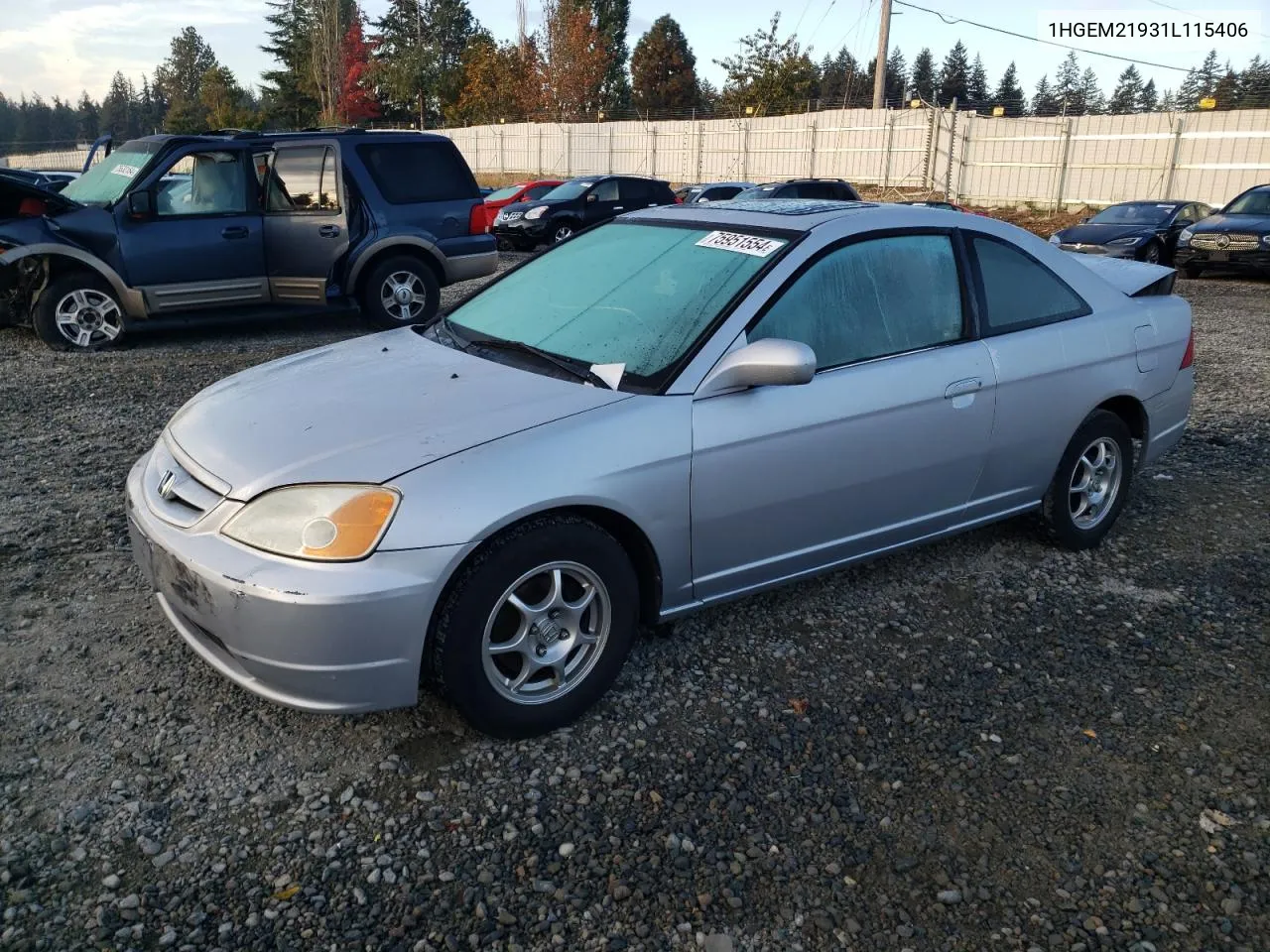 2001 Honda Civic Si VIN: 1HGEM21931L115406 Lot: 75951554