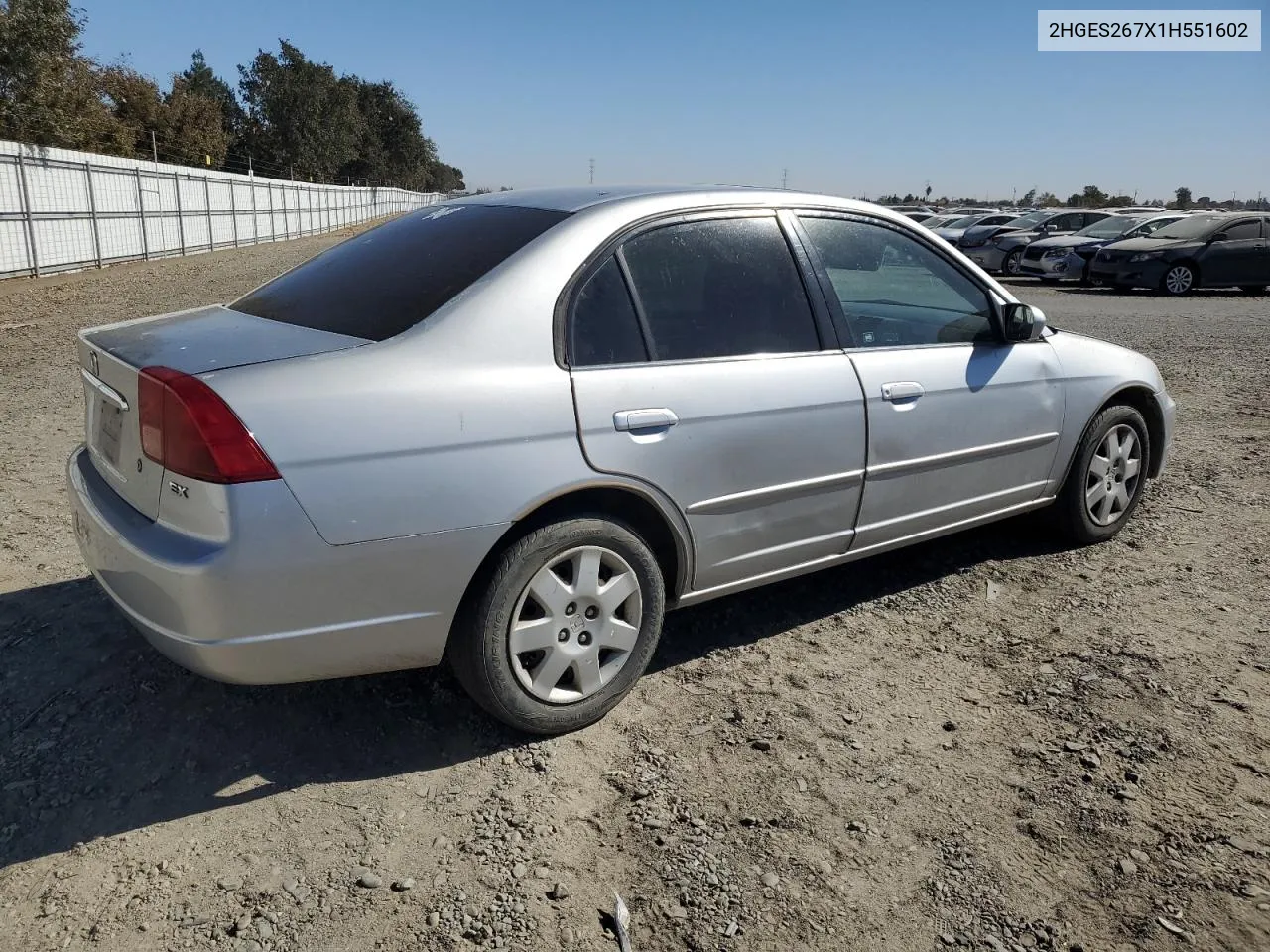 2001 Honda Civic Ex VIN: 2HGES267X1H551602 Lot: 76583154