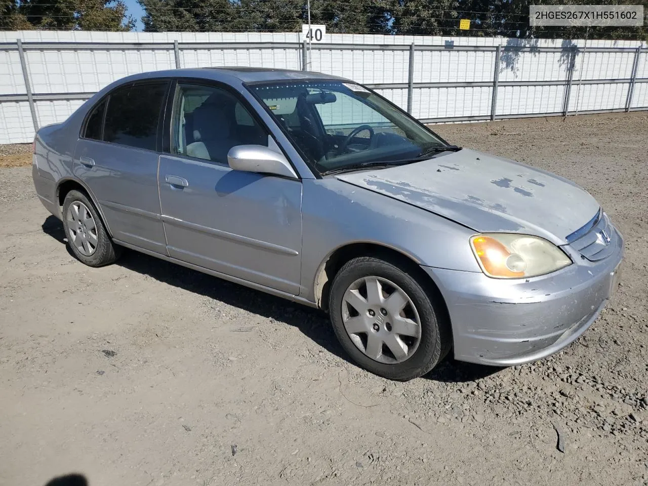 2001 Honda Civic Ex VIN: 2HGES267X1H551602 Lot: 76583154