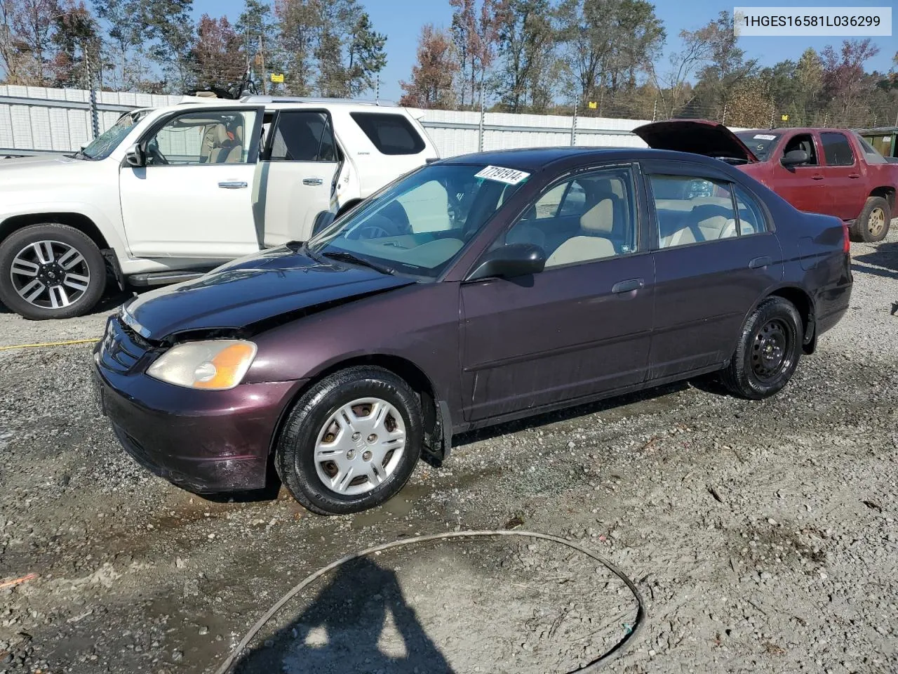 2001 Honda Civic Lx VIN: 1HGES16581L036299 Lot: 77191914