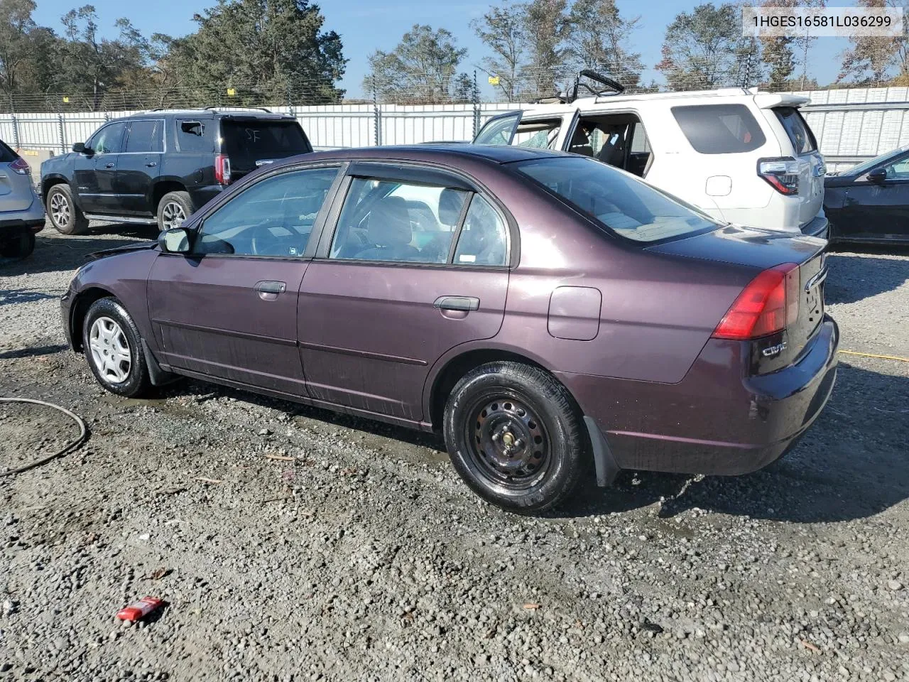 2001 Honda Civic Lx VIN: 1HGES16581L036299 Lot: 77191914