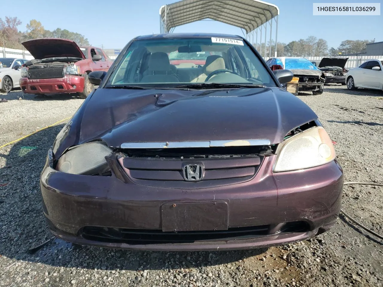 2001 Honda Civic Lx VIN: 1HGES16581L036299 Lot: 77191914