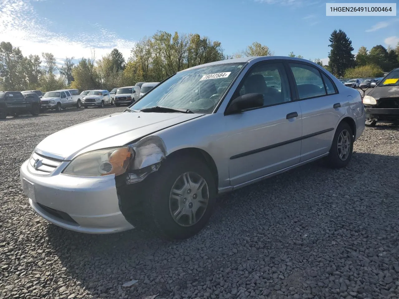 2001 Honda Civic Gx VIN: 1HGEN26491L000464 Lot: 78042584