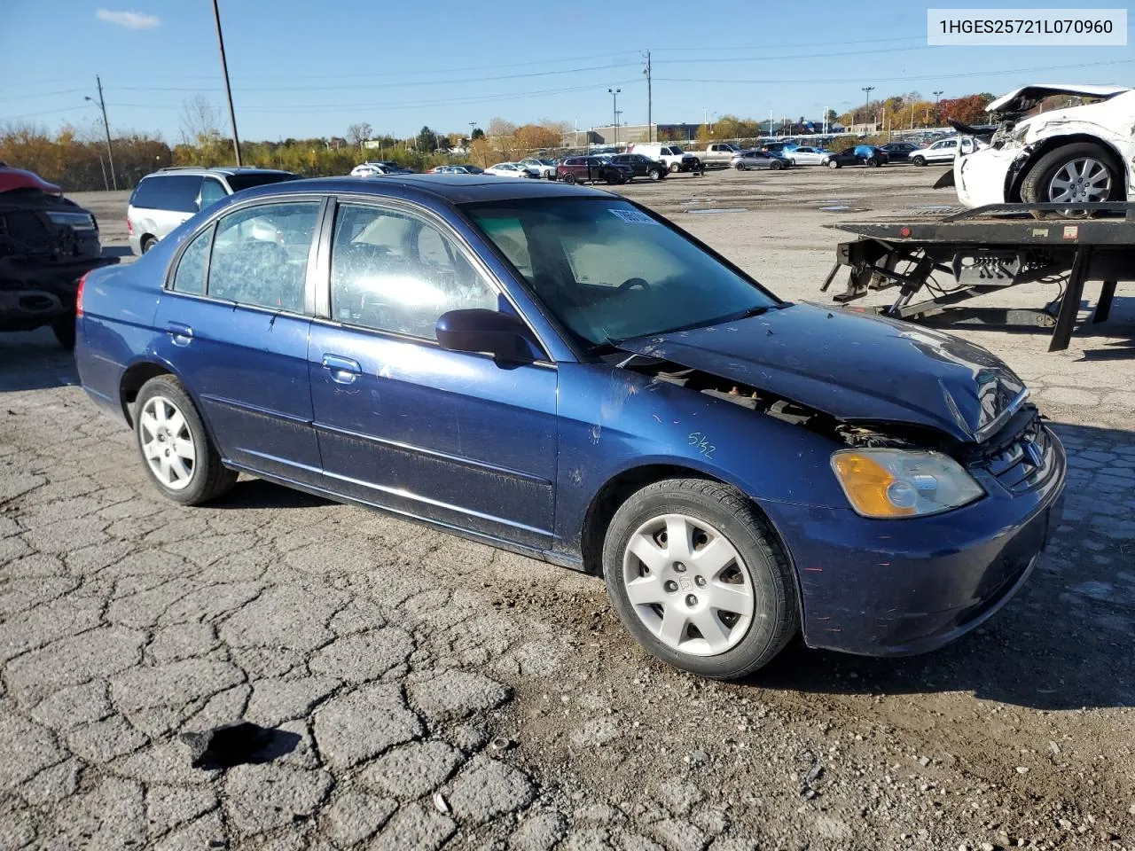 2001 Honda Civic Ex VIN: 1HGES25721L070960 Lot: 78651844