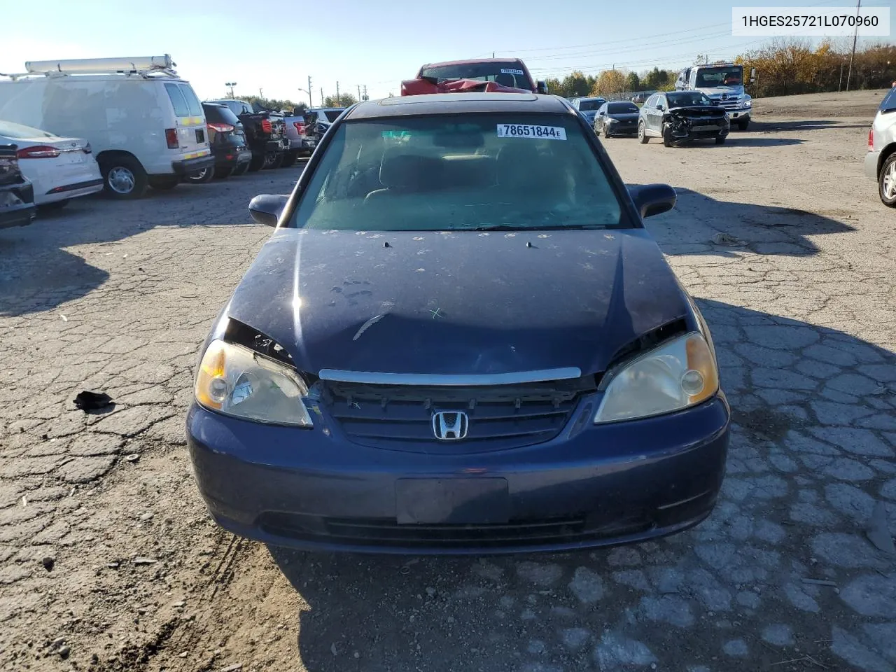 2001 Honda Civic Ex VIN: 1HGES25721L070960 Lot: 78651844