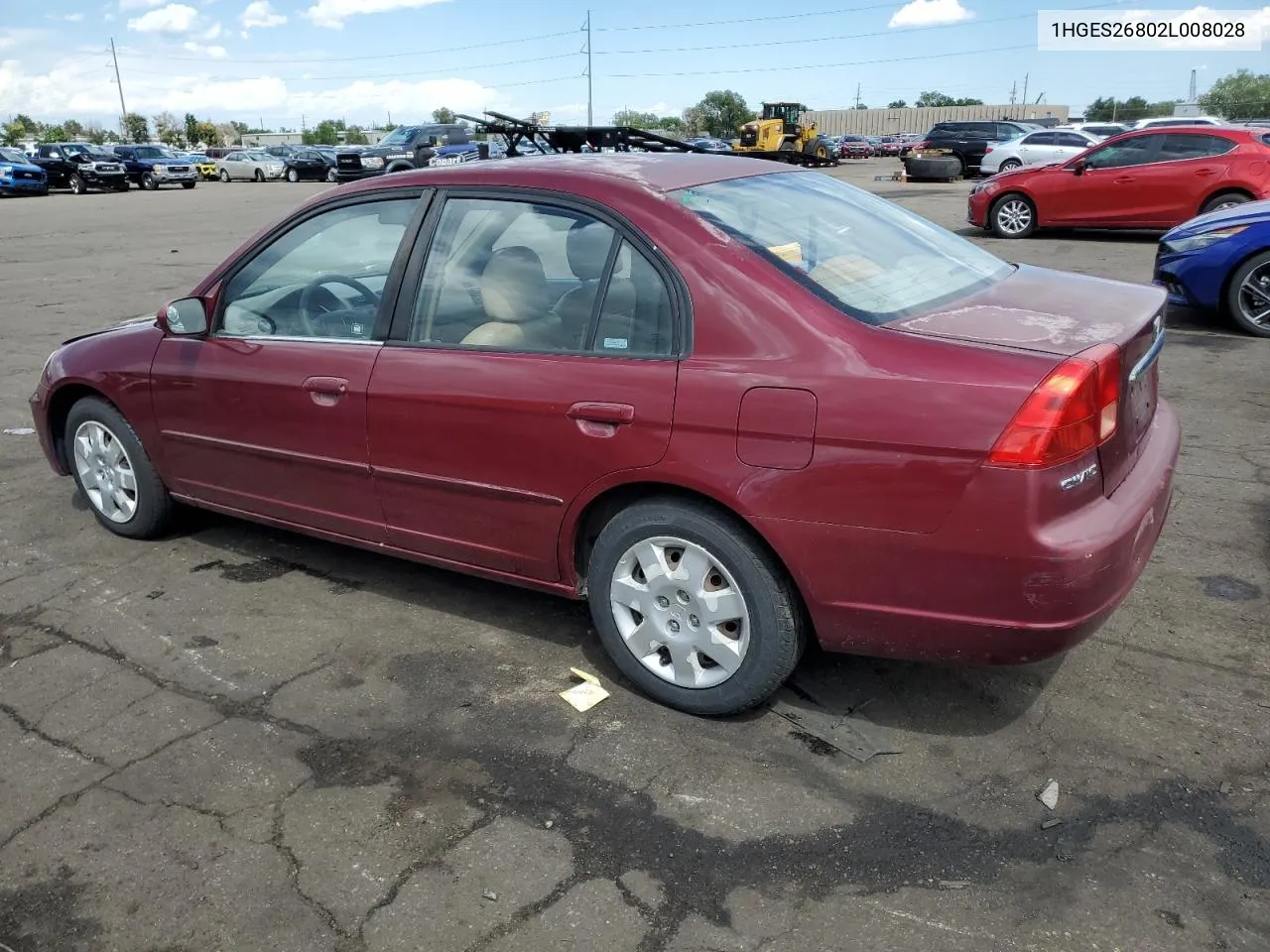 2002 Honda Civic Ex VIN: 1HGES26802L008028 Lot: 66963864