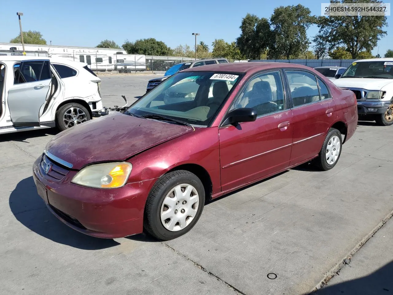 2002 Honda Civic Lx VIN: 2HGES16592H544327 Lot: 67001494