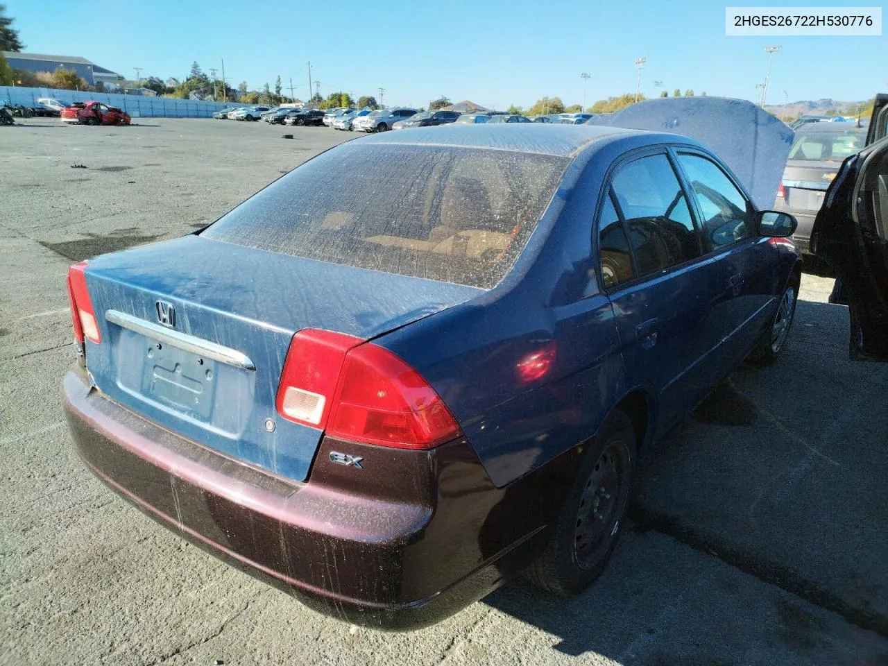 2002 Honda Civic Ex VIN: 2HGES26722H530776 Lot: 69657124