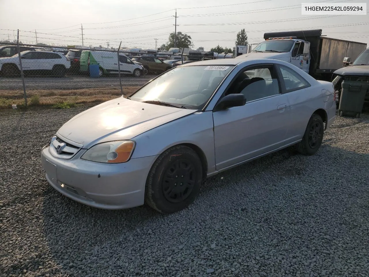 2002 Honda Civic Lx VIN: 1HGEM22542L059294 Lot: 70013964