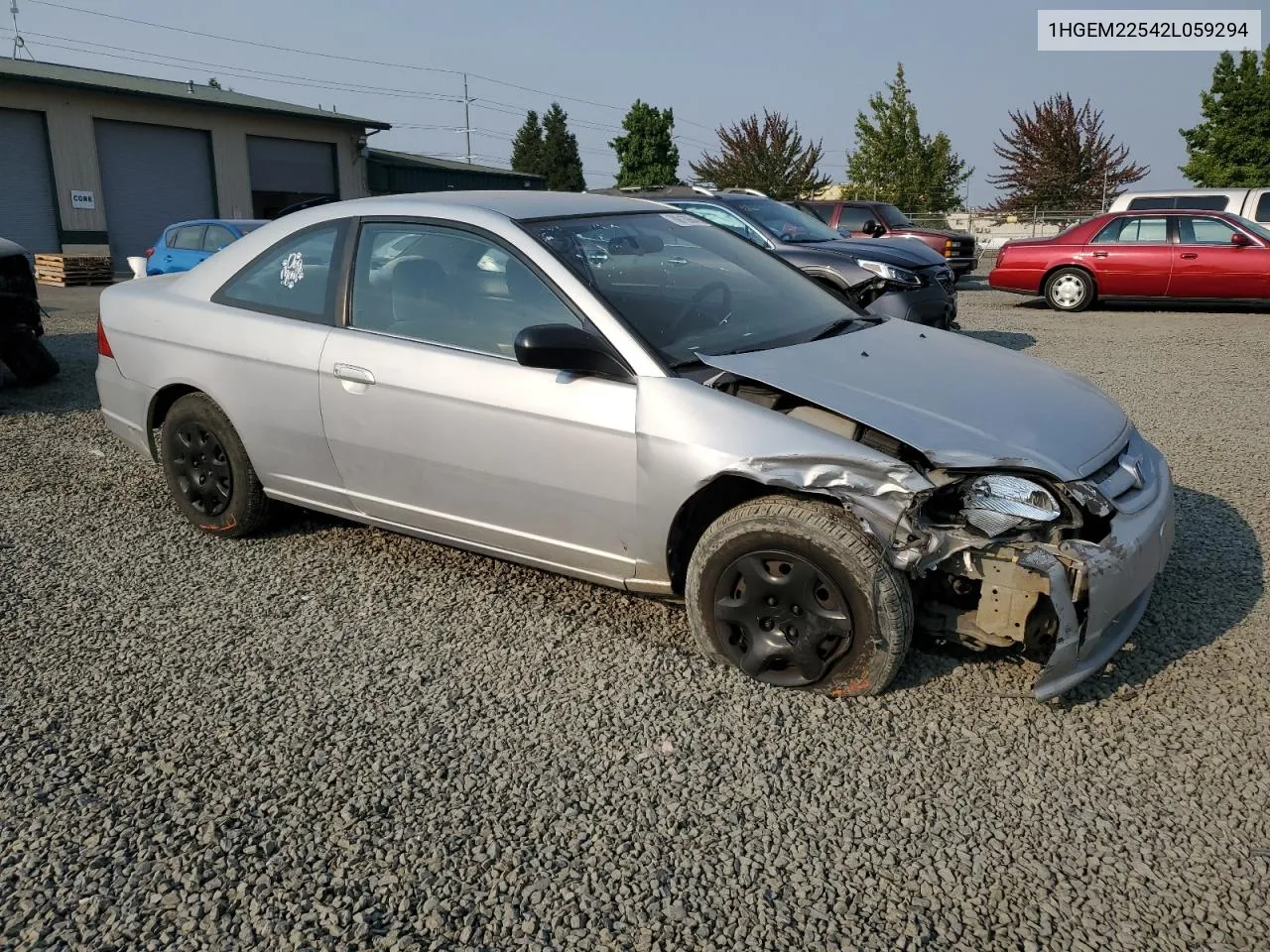 2002 Honda Civic Lx VIN: 1HGEM22542L059294 Lot: 70013964