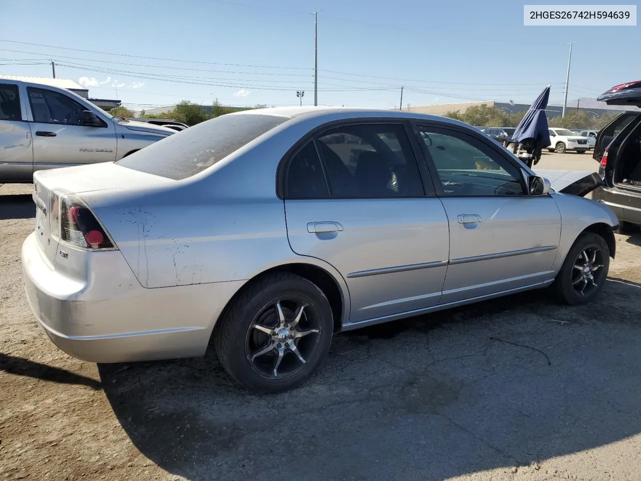 2002 Honda Civic Ex VIN: 2HGES26742H594639 Lot: 71797124