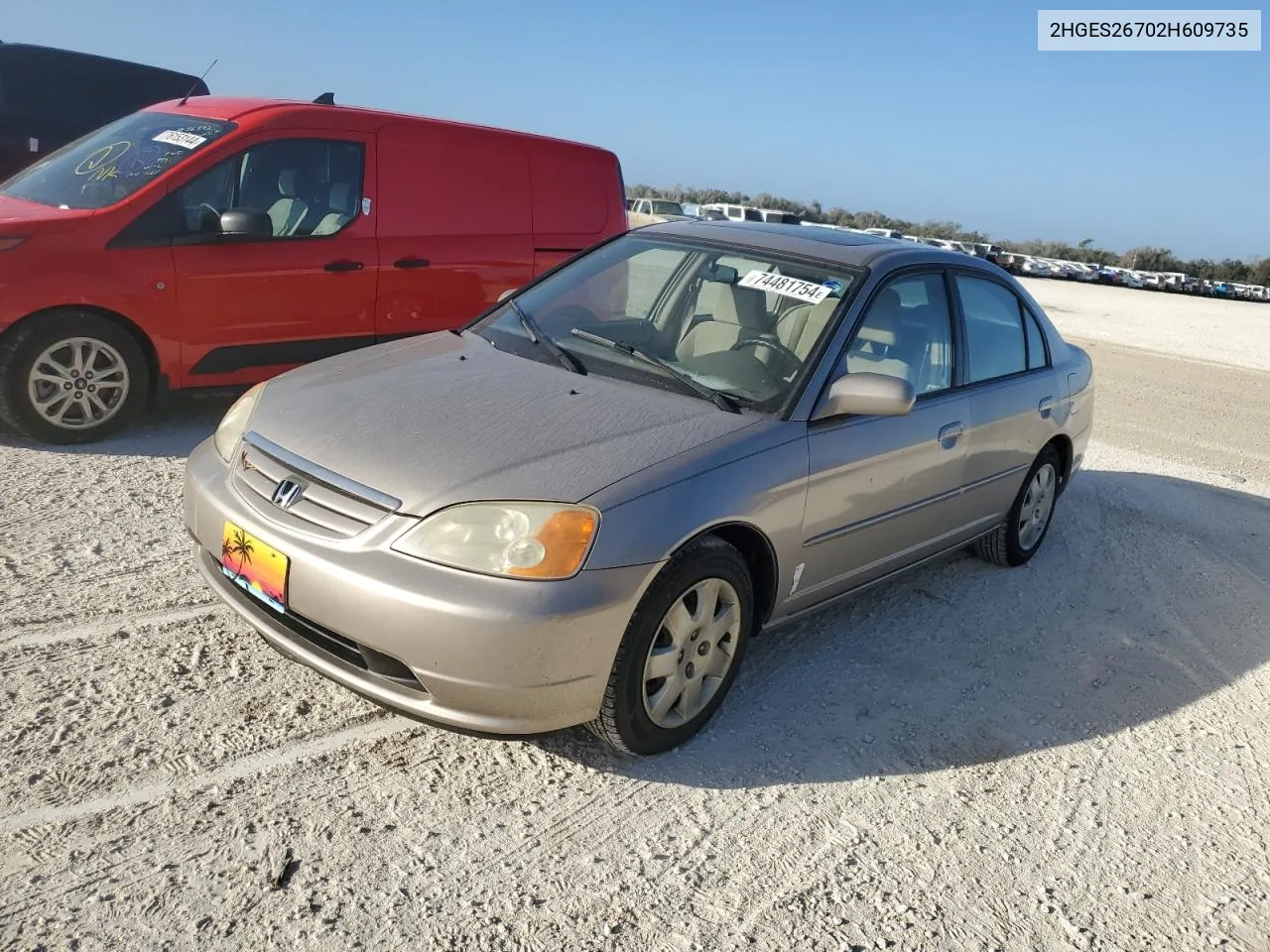 2002 Honda Civic Ex VIN: 2HGES26702H609735 Lot: 74481754