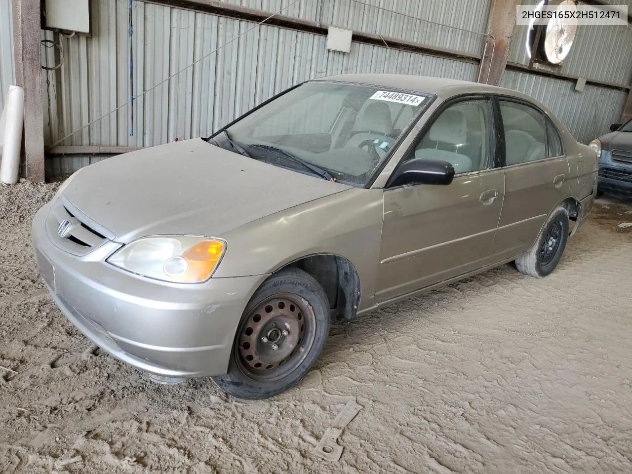 2002 Honda Civic Lx VIN: 2HGES165X2H512471 Lot: 74489314