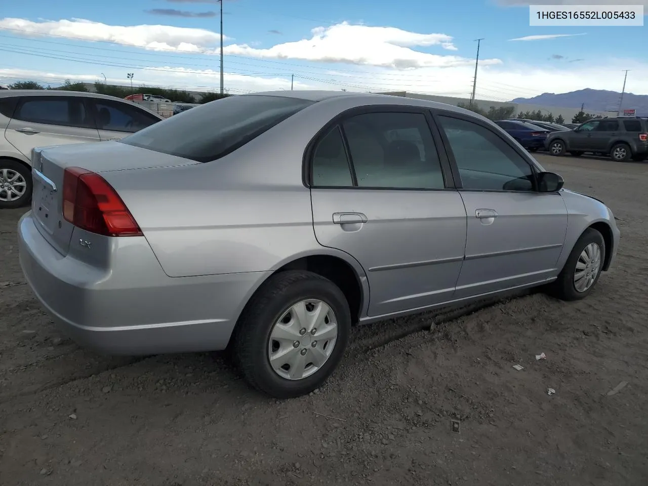 2002 Honda Civic Lx VIN: 1HGES16552L005433 Lot: 76961064