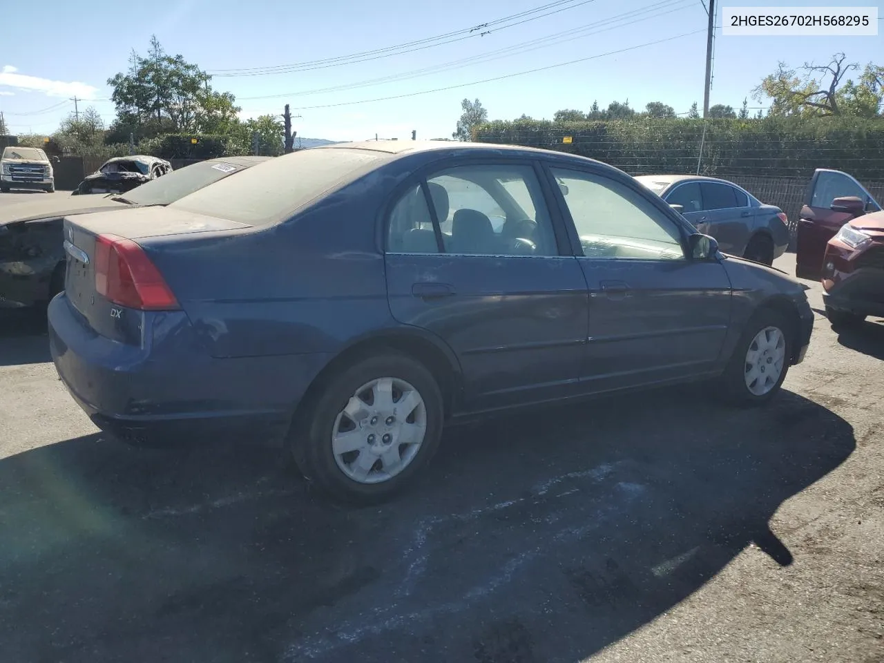 2002 Honda Civic Ex VIN: 2HGES26702H568295 Lot: 77446324