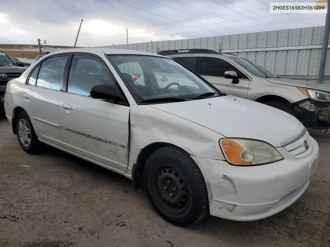 2002 Honda Civic Lx VIN: 2HGES16582H561099 Lot: 78780834