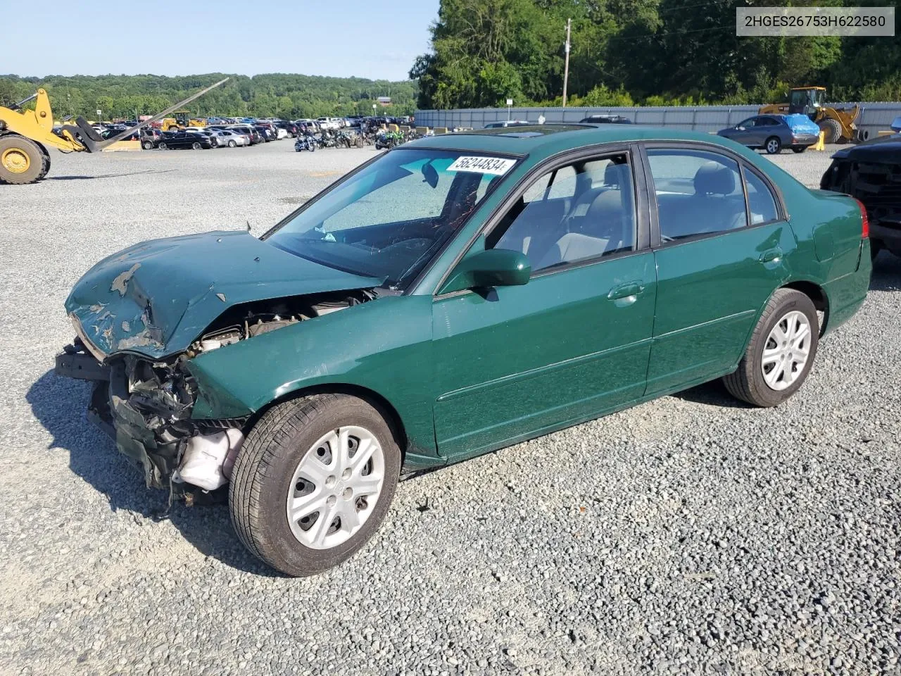 2003 Honda Civic Ex VIN: 2HGES26753H622580 Lot: 56244834