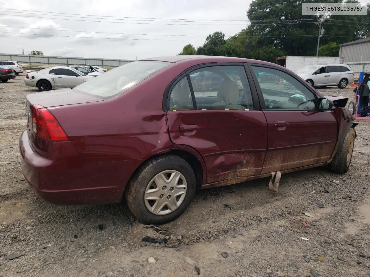 2003 Honda Civic Lx VIN: 1HGES15513L035757 Lot: 65794764