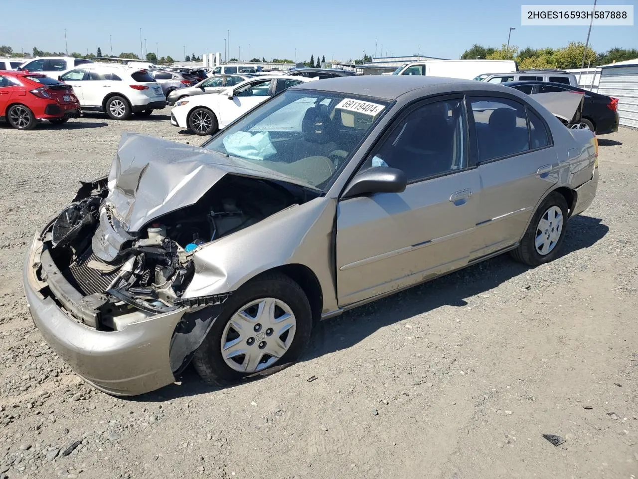 2003 Honda Civic Lx VIN: 2HGES16593H587888 Lot: 69119404