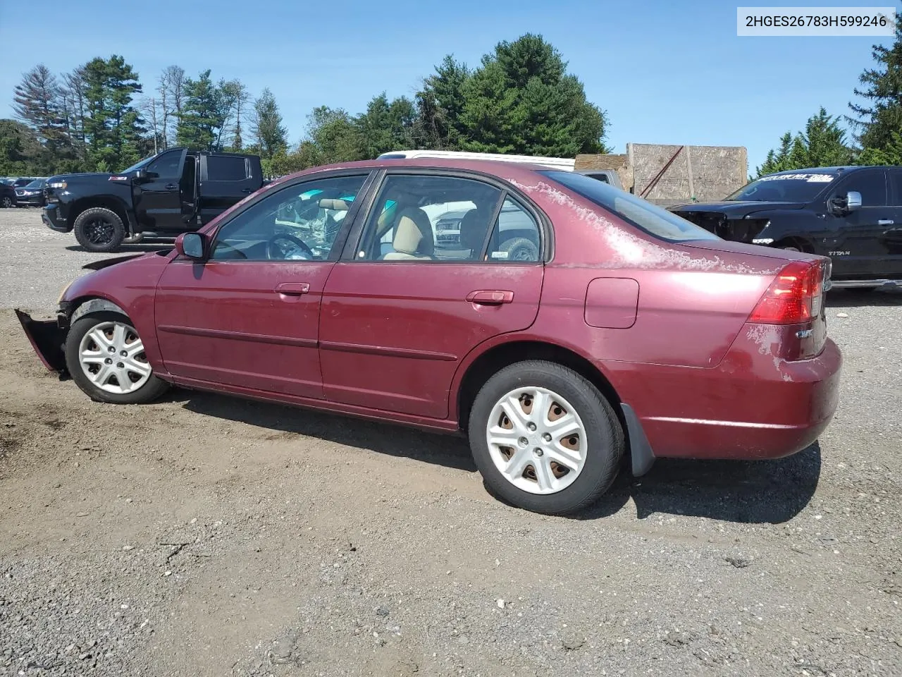 2003 Honda Civic Ex VIN: 2HGES26783H599246 Lot: 69979244