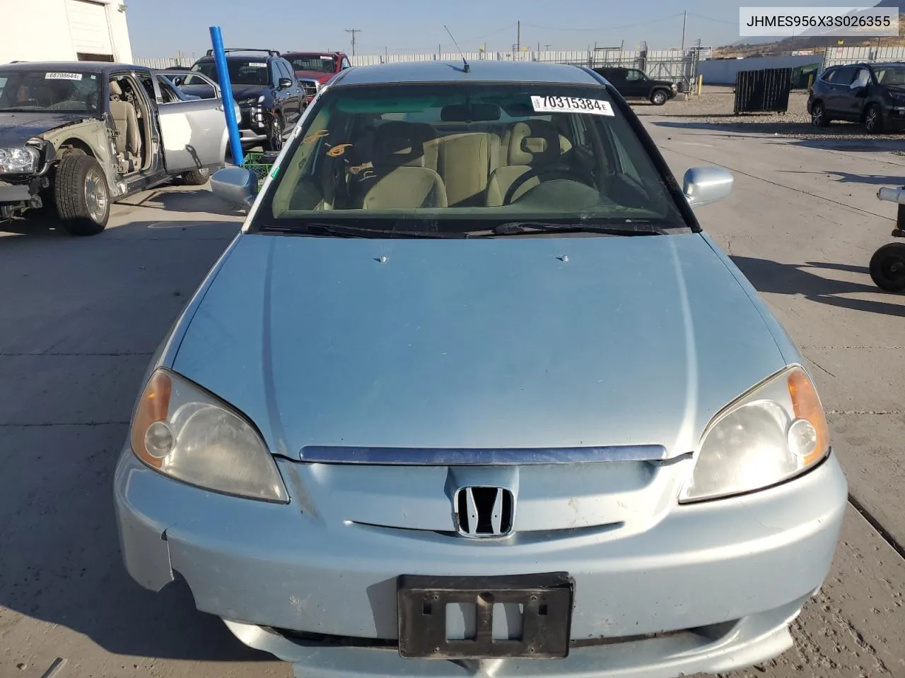 2003 Honda Civic Hybrid VIN: JHMES956X3S026355 Lot: 70315384