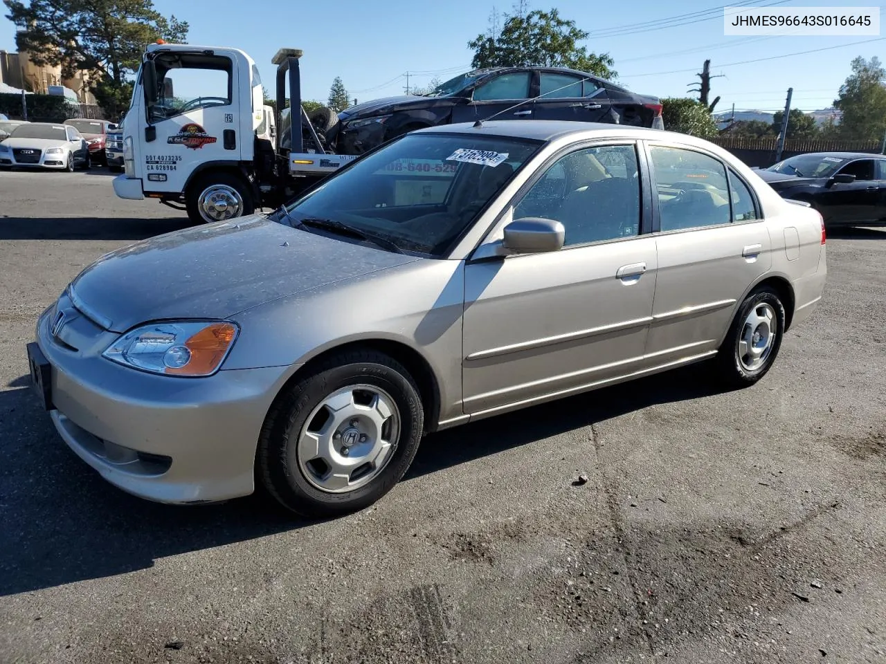 2003 Honda Civic Hybrid VIN: JHMES96643S016645 Lot: 73162994