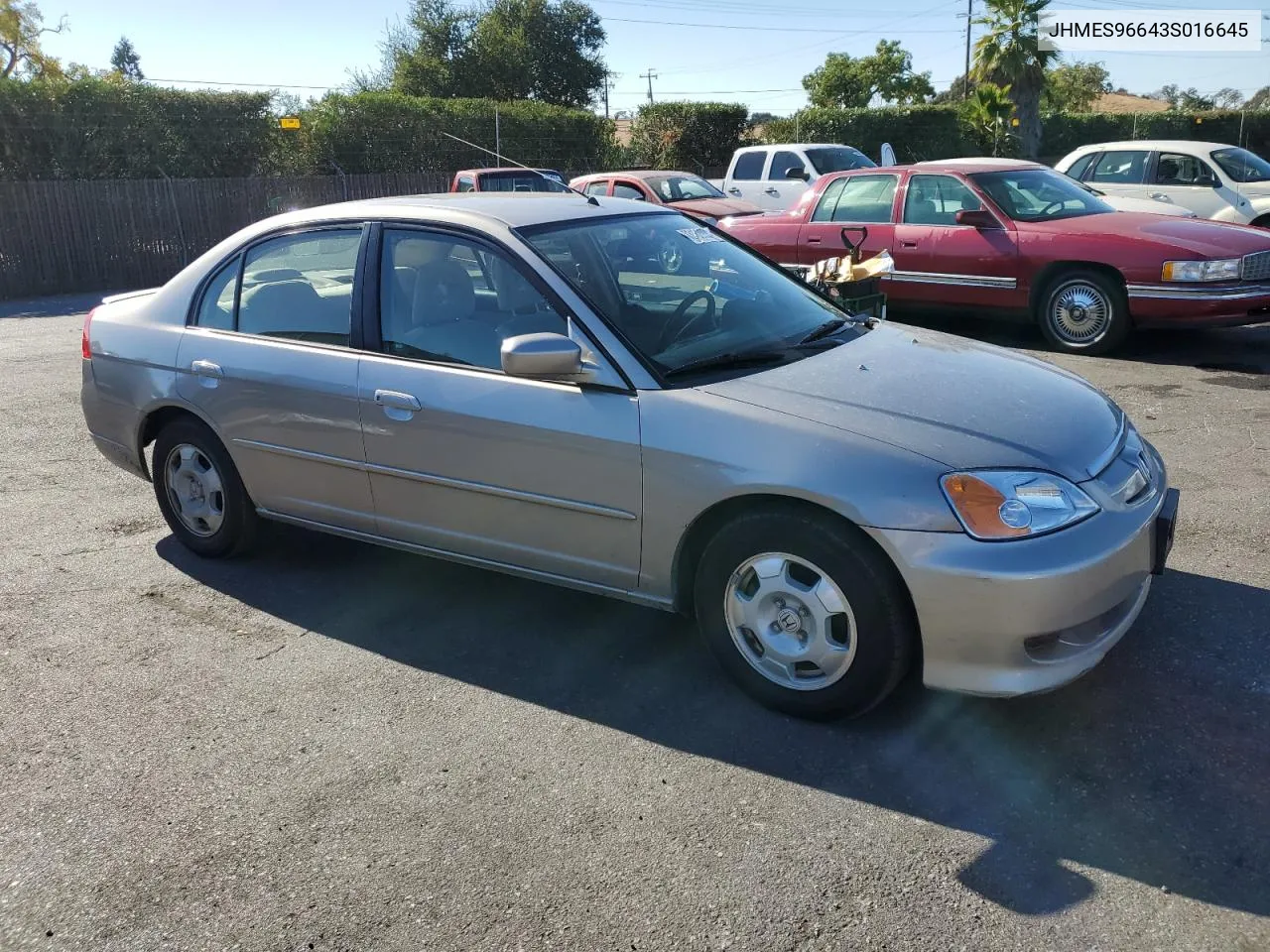 2003 Honda Civic Hybrid VIN: JHMES96643S016645 Lot: 73162994