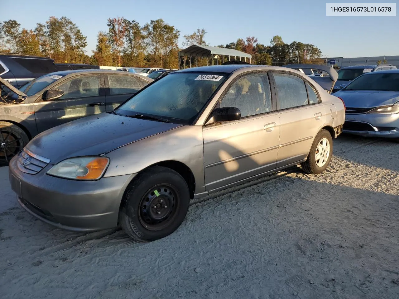 2003 Honda Civic Lx VIN: 1HGES16573L016578 Lot: 74513064