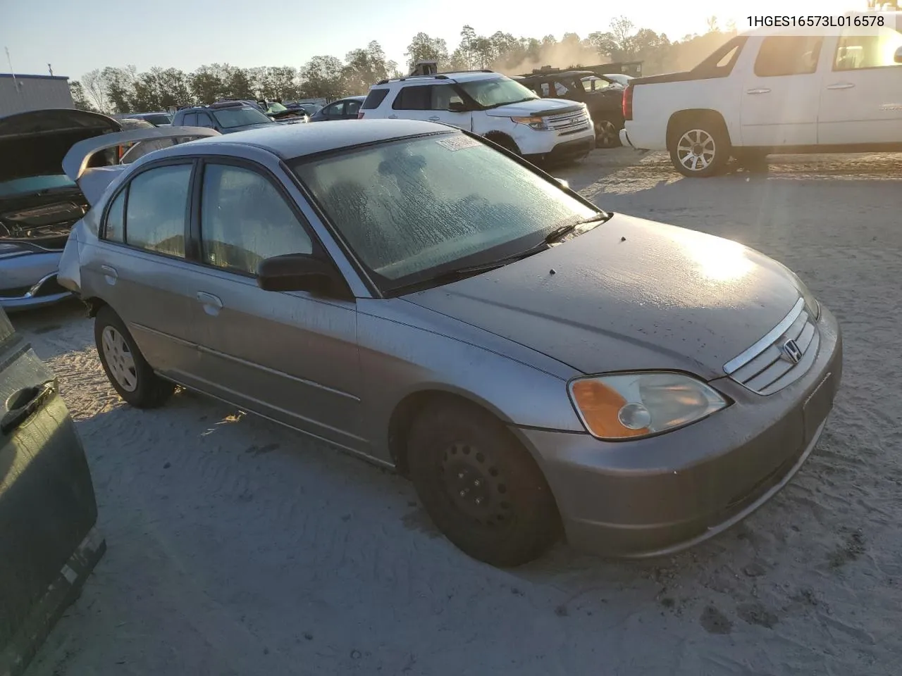 2003 Honda Civic Lx VIN: 1HGES16573L016578 Lot: 74513064