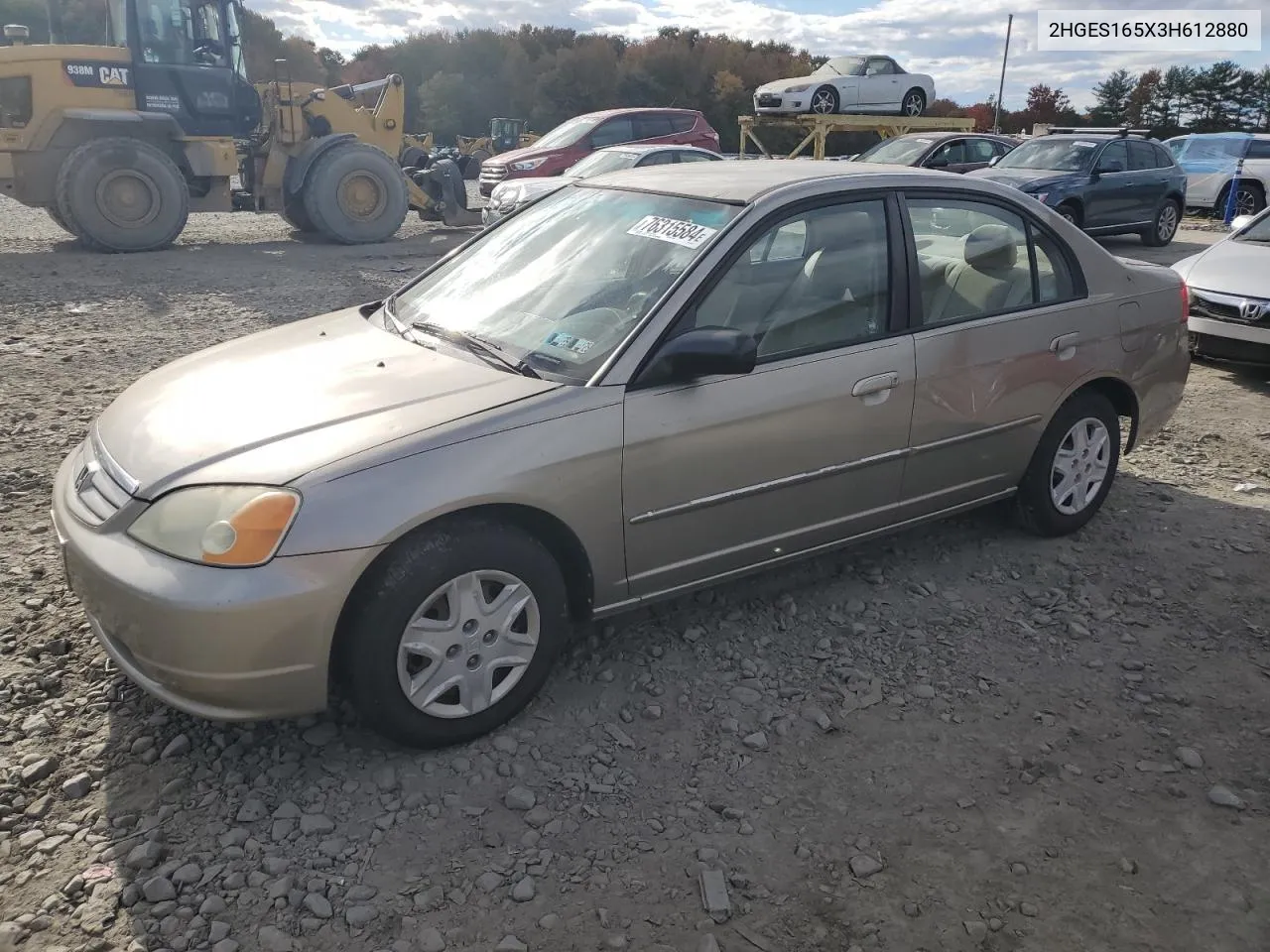 2003 Honda Civic Lx VIN: 2HGES165X3H612880 Lot: 76315584