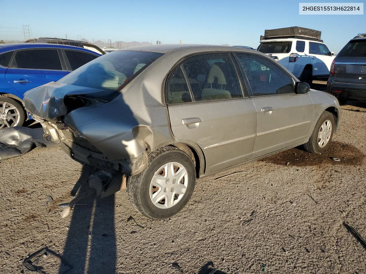 2003 Honda Civic Lx VIN: 2HGES15513H622814 Lot: 76341444