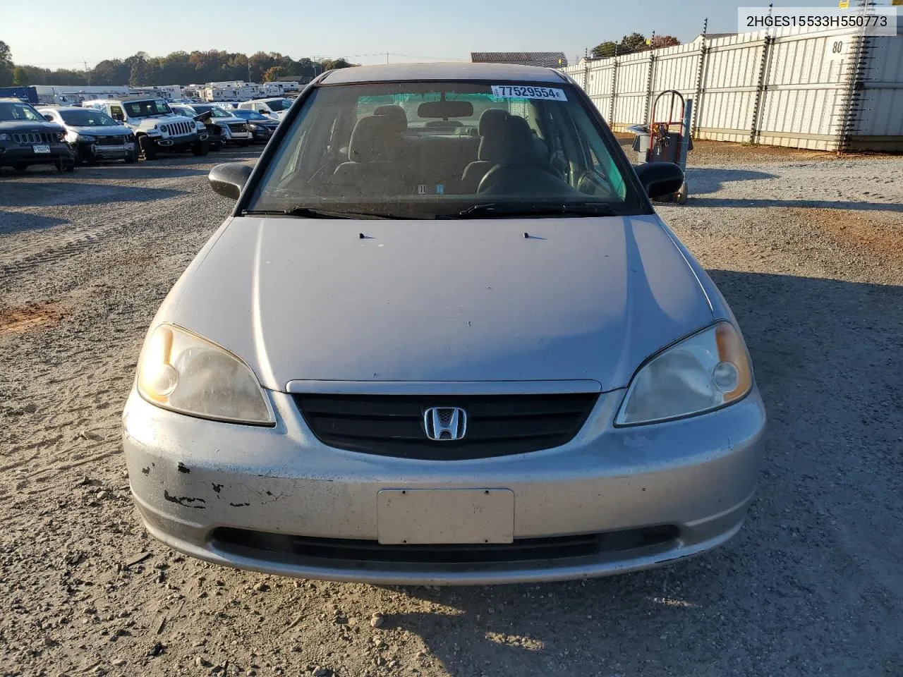 2003 Honda Civic Lx VIN: 2HGES15533H550773 Lot: 77529554