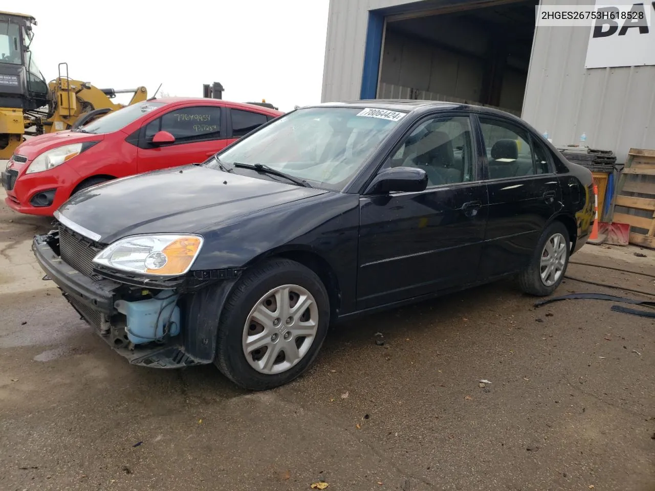 2003 Honda Civic Ex VIN: 2HGES26753H618528 Lot: 78064424