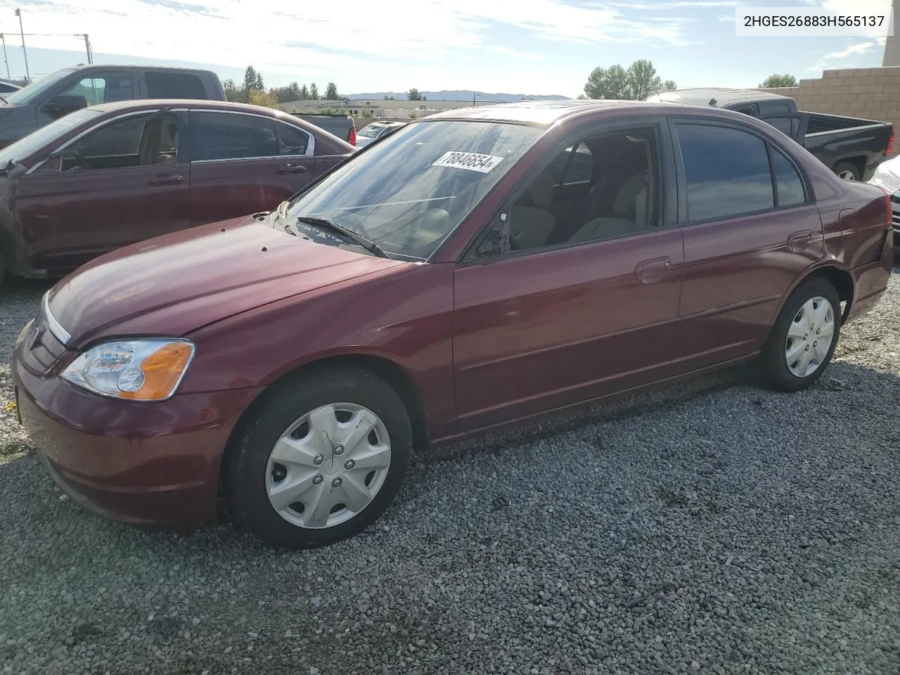 2003 Honda Civic Ex VIN: 2HGES26883H565137 Lot: 78846654