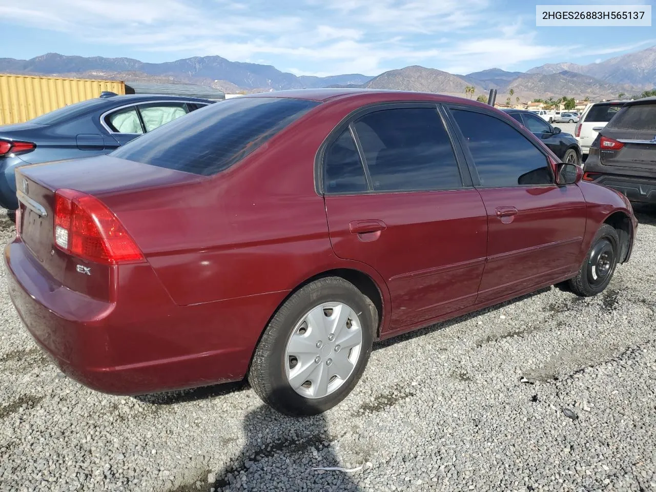 2003 Honda Civic Ex VIN: 2HGES26883H565137 Lot: 78846654